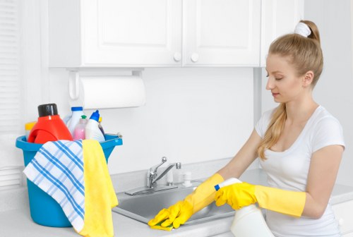 Domestic cleaner working in a Knightsbridge townhouse living room